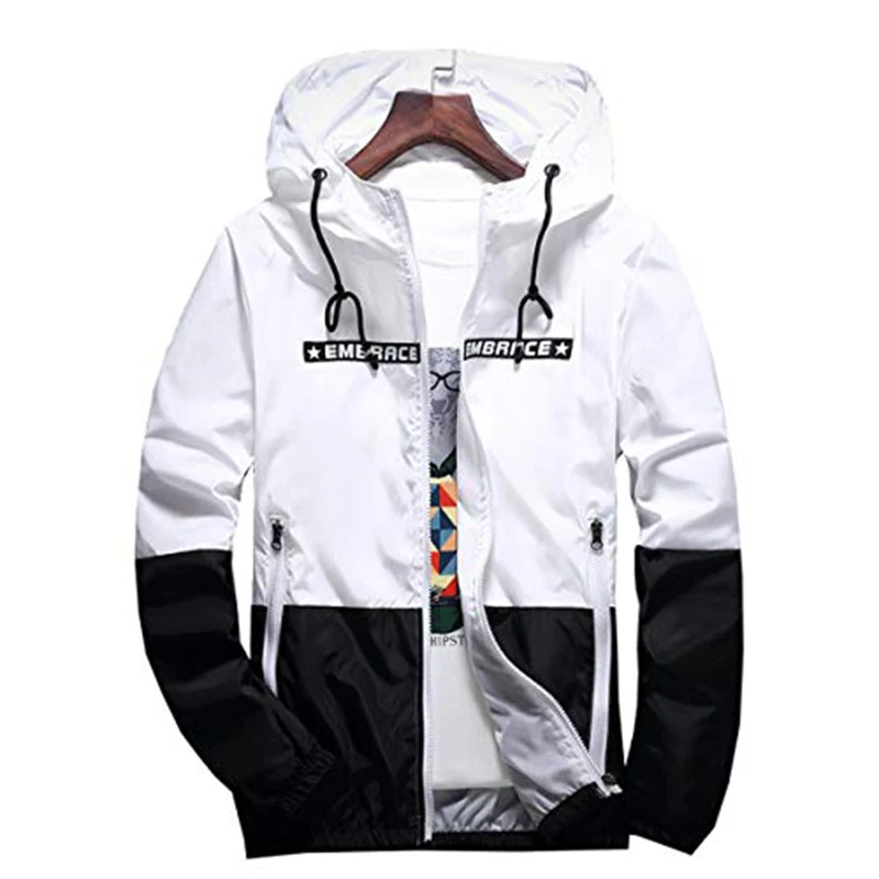 

New Spring Custom Printing Bomber Men Thin Hooded Jacket Casual Patchwork Slim Fit Young Men Boy Coat Windbreaker Jacket