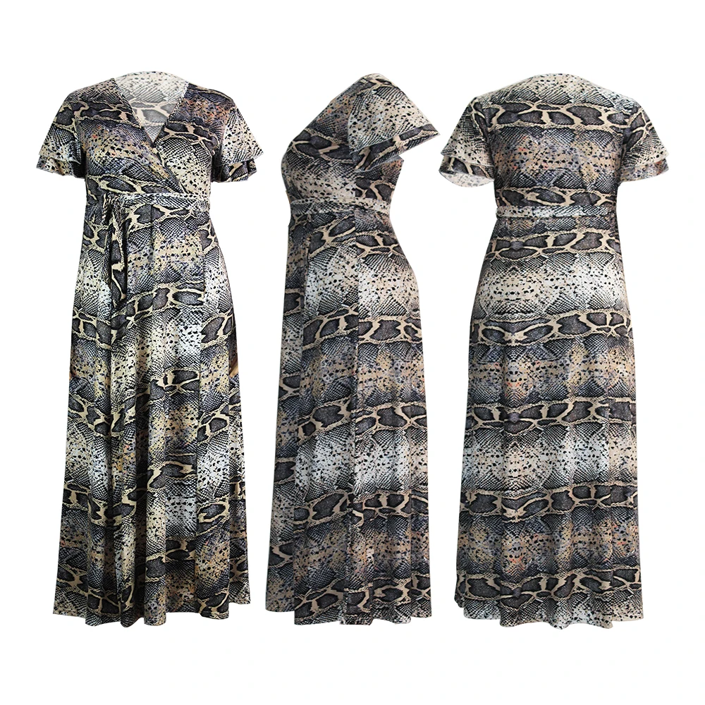 

Plus Size Woman Long Dress V-Neck Snake Print Women Dresses Sexy Summer Dresses, Picture color