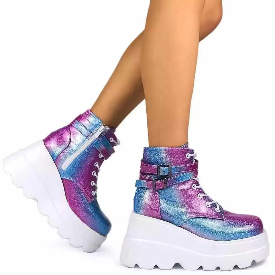 

Hot sale tie-dye gradient color short boots to increase party bright women's boots