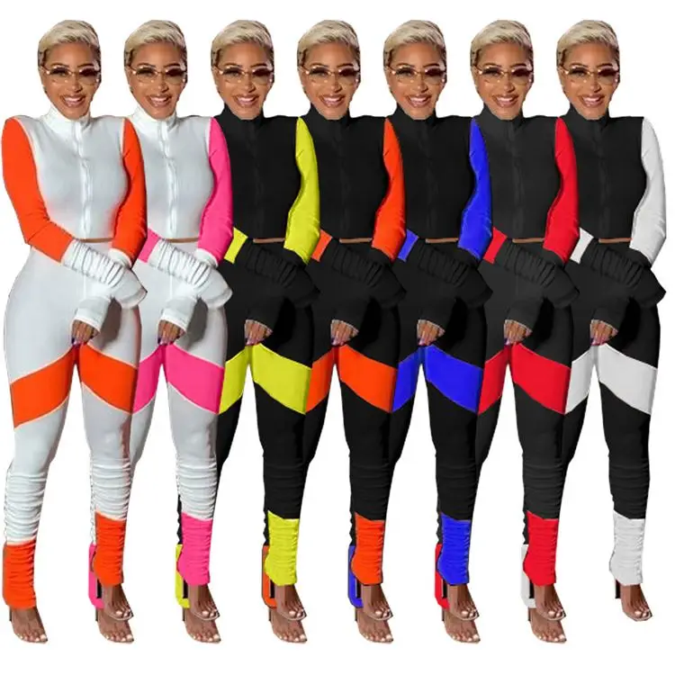 

MD-201109150 New Arrival Casual Fashion Fall 2020 Women Clothes Ladies Patchwork Color Sport Suit Women Sets Two Piece