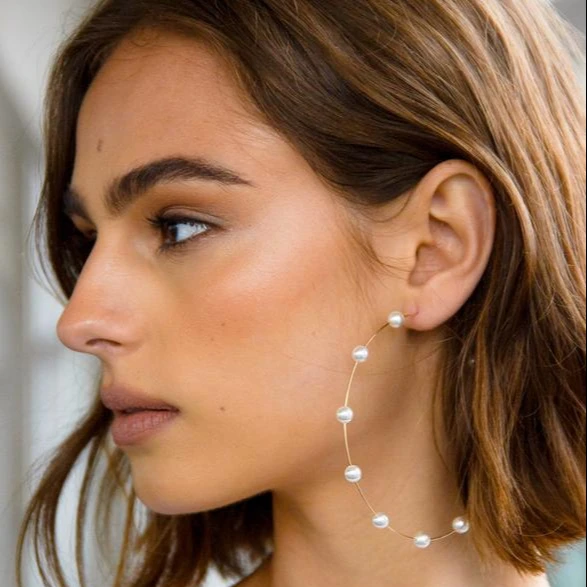 
Women Jewelry Copper Big Statement Earring Hoop Fashion Pearl Earring 