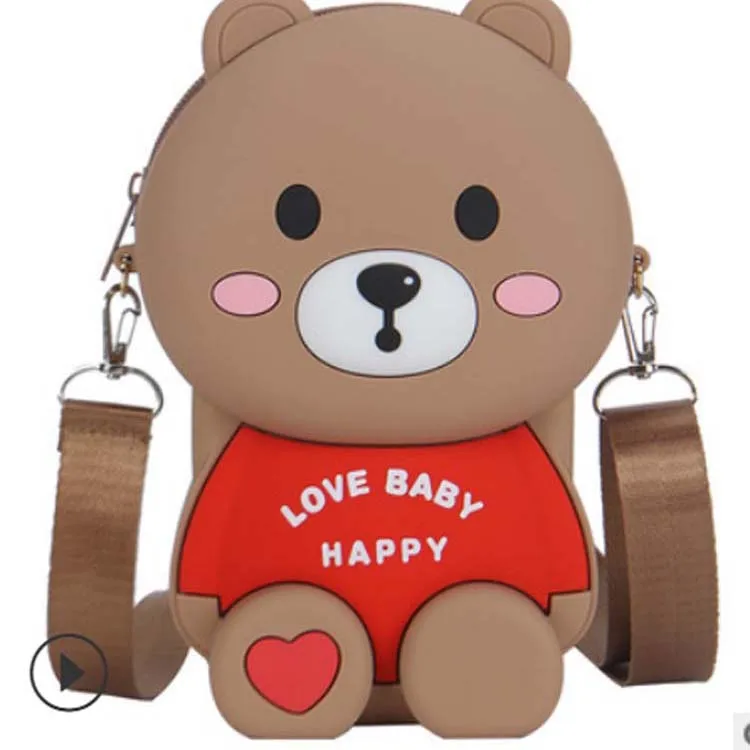 

New cross-body bag female cartoon cute bear silicone wallet mobile phone bag