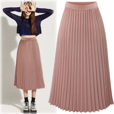 

SK870010 2021 New Design Wholesale Women's Midi Chiffon Pleated Skirts, White black pink,pleated skirt