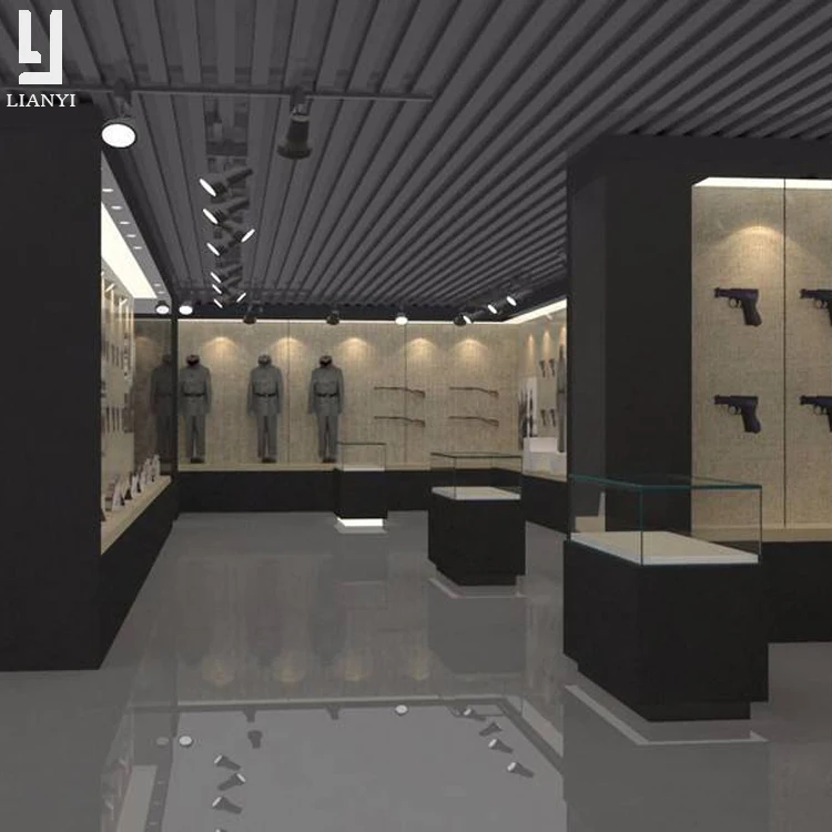 Custom army museum glass showcase supplier wall gun display cabinets
