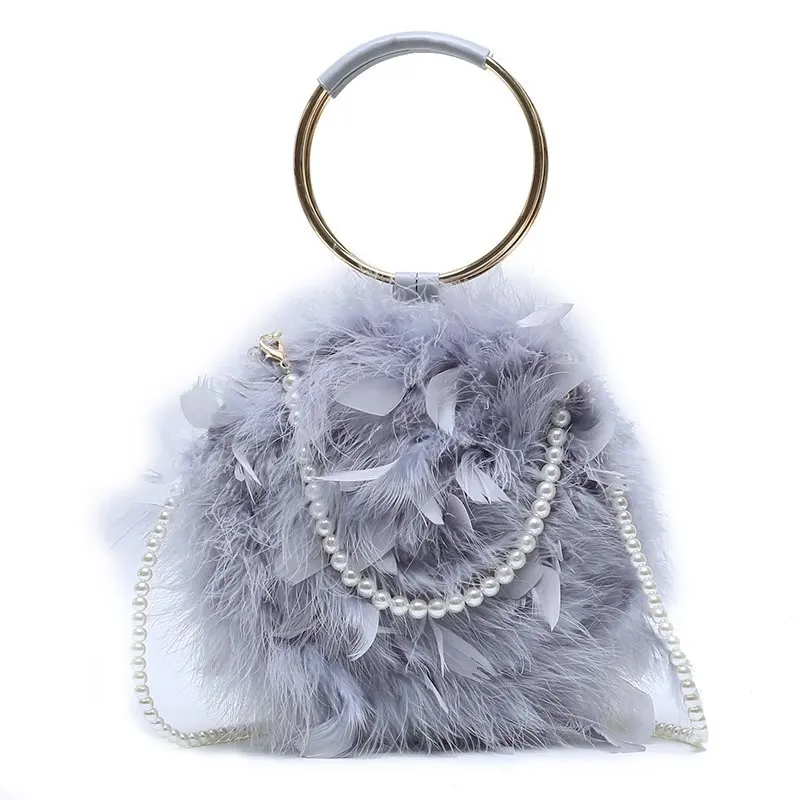 

Luxury Feather handbags with Pearl Chain Shoulder Bag Designers Handbags for Women Purses, White