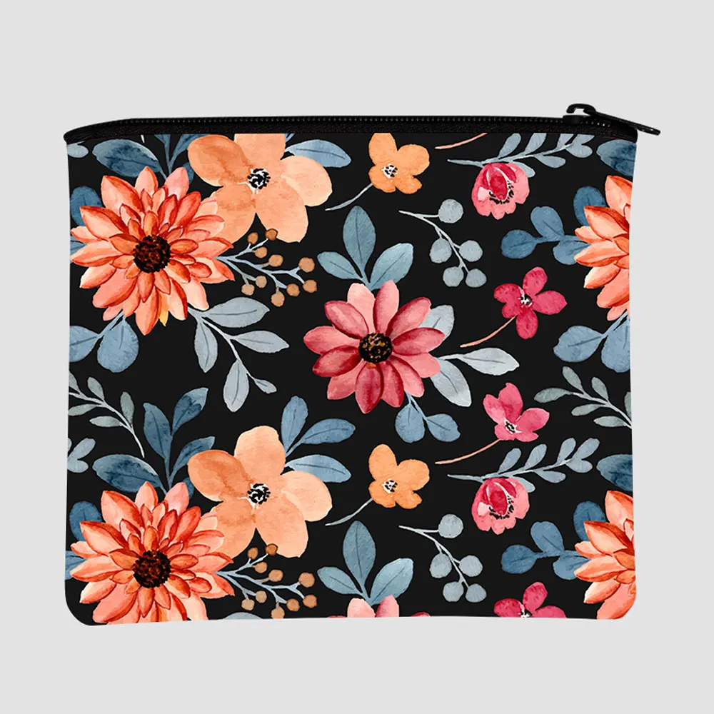 

2021 custom cosmetic cases wallet makeup bag Flower pattern card holder manufacturer elegance sublimation for ladies men bags