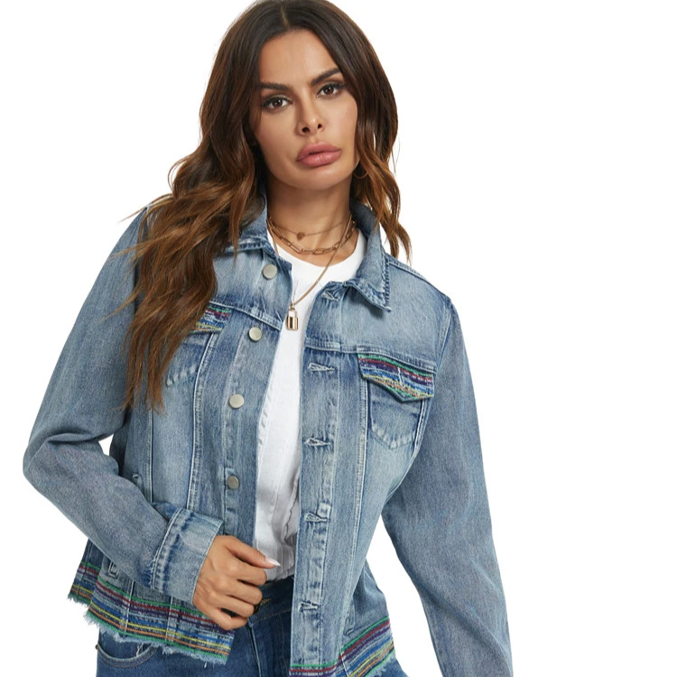 

Casual Denim Jacket Loose Simple Light Blue denim jacket woman For Ladies