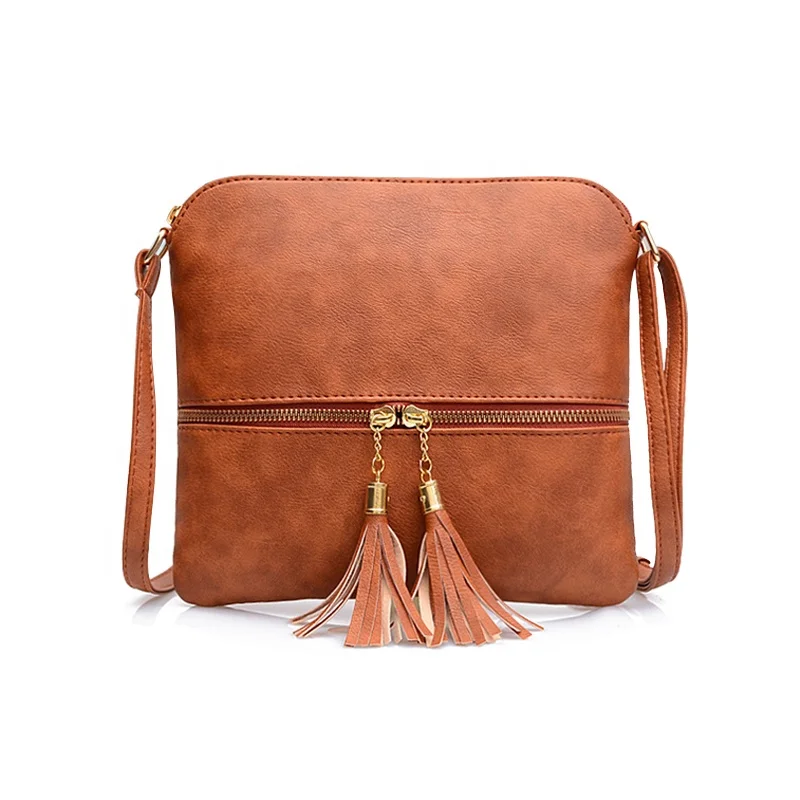 

Hobo Style Brown Pu Leather Cotton Lining Golden Hardware Turn Edge With Tassel Purses Crossbody Handbags, Yellow (customized color is available)