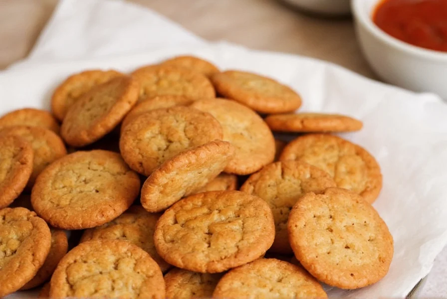 Close-up of golden brown ginger snaps cookies arranged on a wooden baking sheet with visible spice specks
