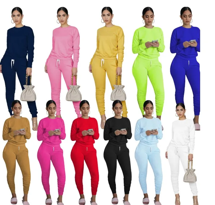 

Casual solid color sweatshirt and sweatpants set winter 2 piece sets for women