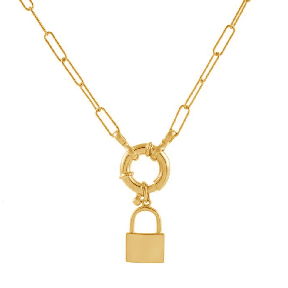 

hot sale 925 stelring silver jewelry 18k gold plated fashion lock x toggle link necklace