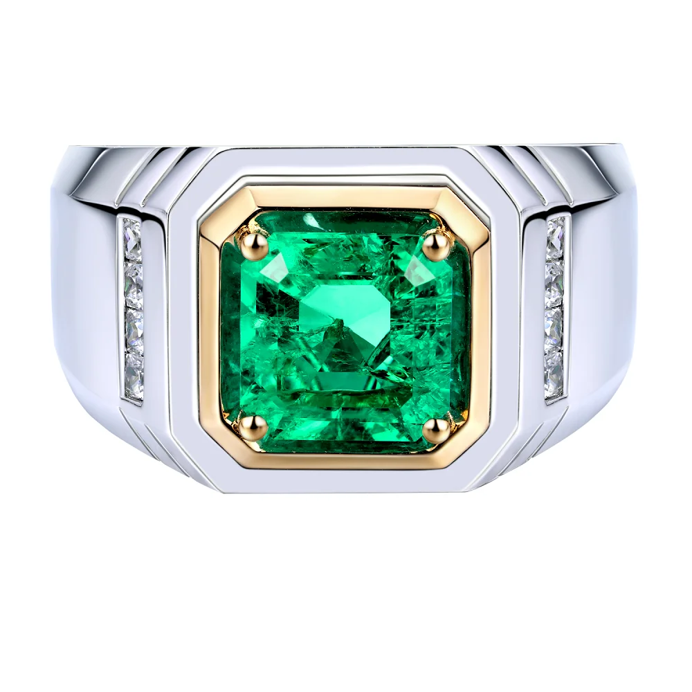 

2021 high-end luxury jewelry fathers day gift men's rings lab grown emerald diamond ring 9K 14K 18K white gold jewelry rings, Green