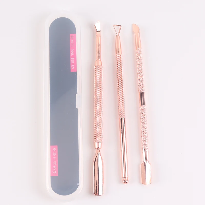 

LOW MOQ nail uv gel remove 3pcs stainless steel rose gold cuticle pusher, Rose gold,custom