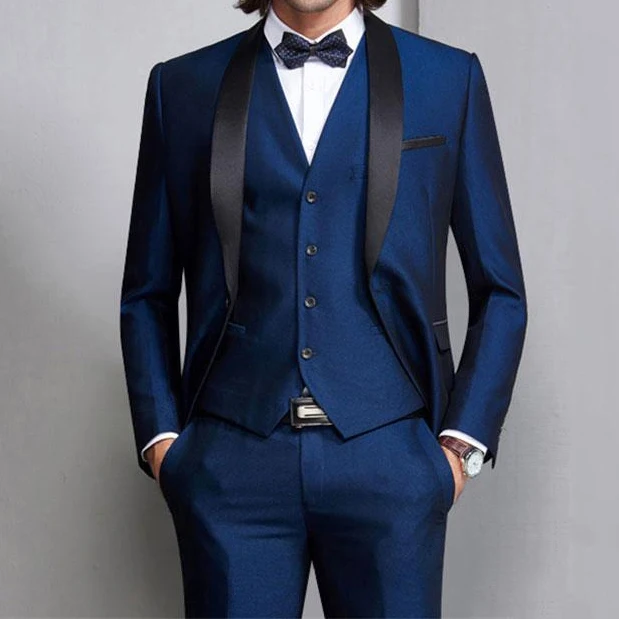 

HD158 New Navy Blue Groom Tuxedos Black Lapel Groomsman Wedding Suit Excellent Men Business Prom Jacket Blazer Jacket+Pants+Vest, Per the request