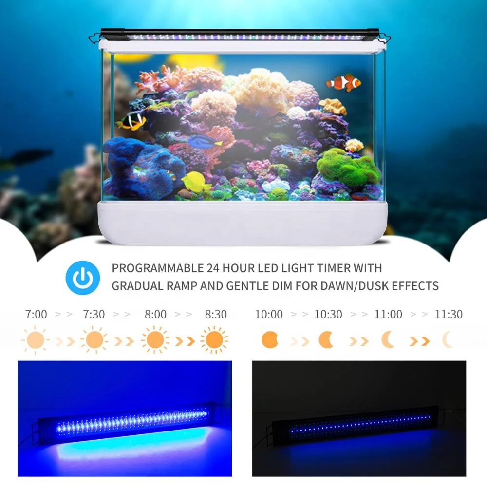 
60W 120cm IP68 LED timer aquarium fish tank light sunrise sunset gentle dim LCD dawn dusk coral reef high power full spectrum 