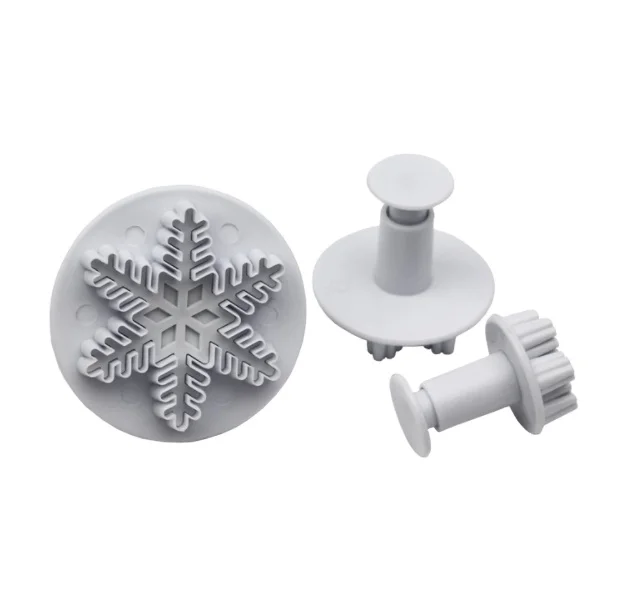 

3PCS Plastic Christmas Snowflake Fondant Cookie Cake Plunger Cutters Stamp Molds