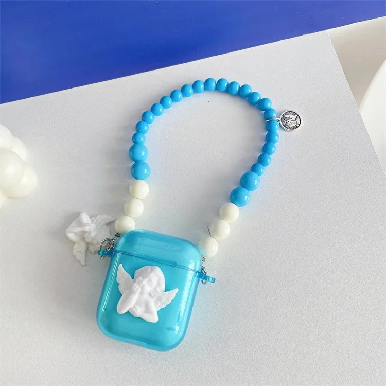 

2021 Korean Luxury Girl Angel Cute Soft Wireless Earphone Headset Cover Case with Peal Bracelet for AirPods 1 2 pro 3, Candy color style earphone cases for apple airpods