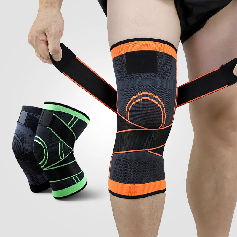 

KS-2100# Pain Relief Adjustable Knee Sleeve Brace Knee Compression Support Knee Bandage, Black green orange