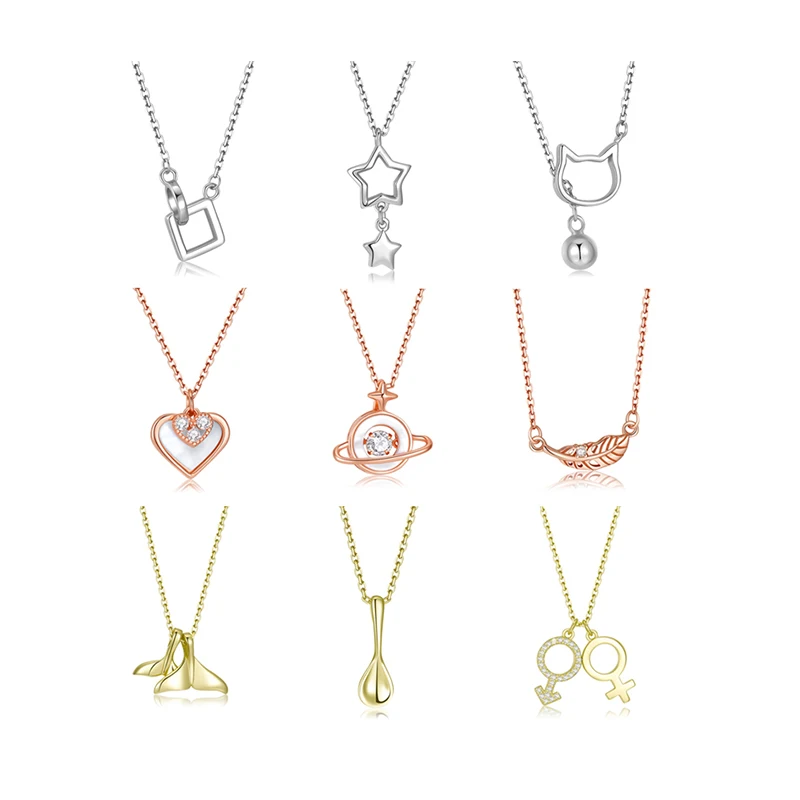 

New Arrival Rose Gold 3 Colors Heart shape with Clear CZ Fine pendant Necklaces for women jewelry chain 925 sterling silver