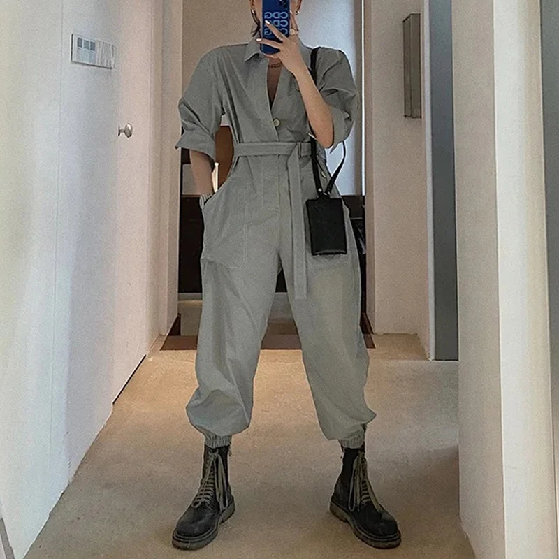 

2024 New fashion style grey long sleeve cool girl romper one piece jumpsuit women clothing