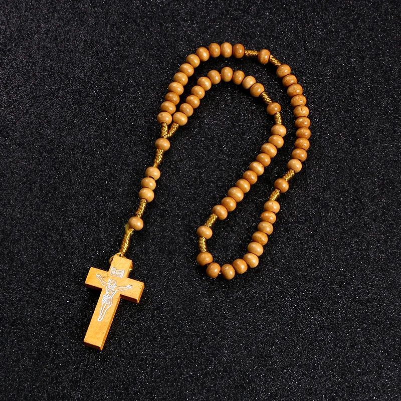 

Komi Wholesale Dropshopping 6*7mm Wooden Rosary Beads Brand Necklace Pray Necklaces Pray Religious Jesus Beads Jewelry R-328