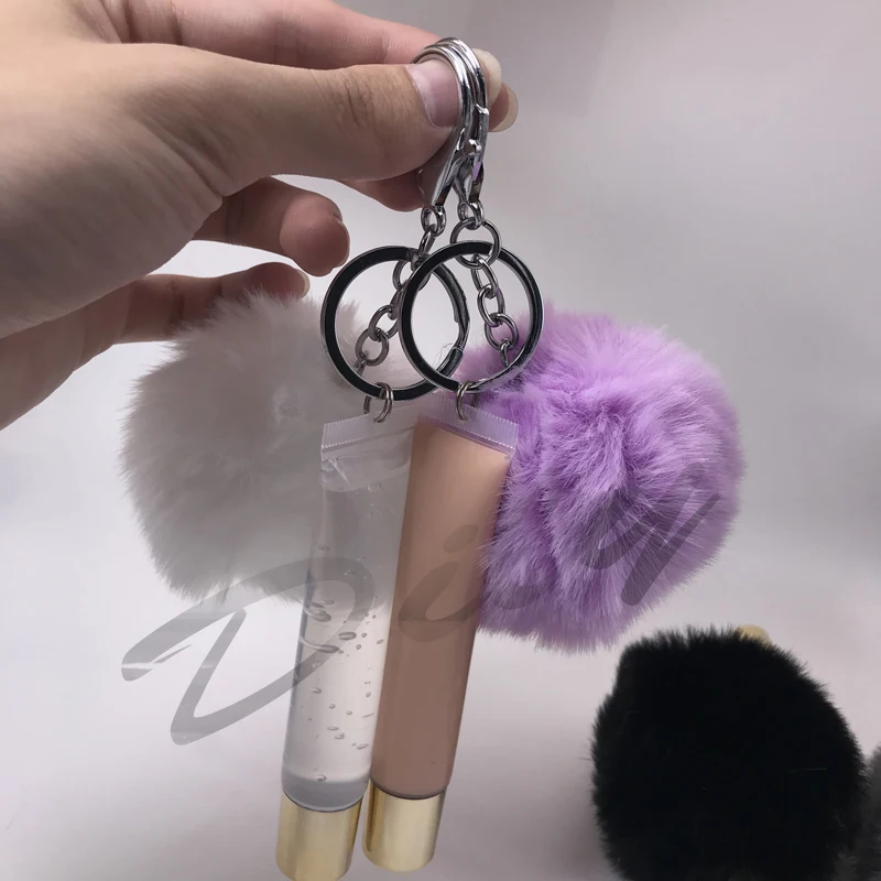 

2021 custom logo mini fuzzy ball clear lip gloss keychain vendors, Colours