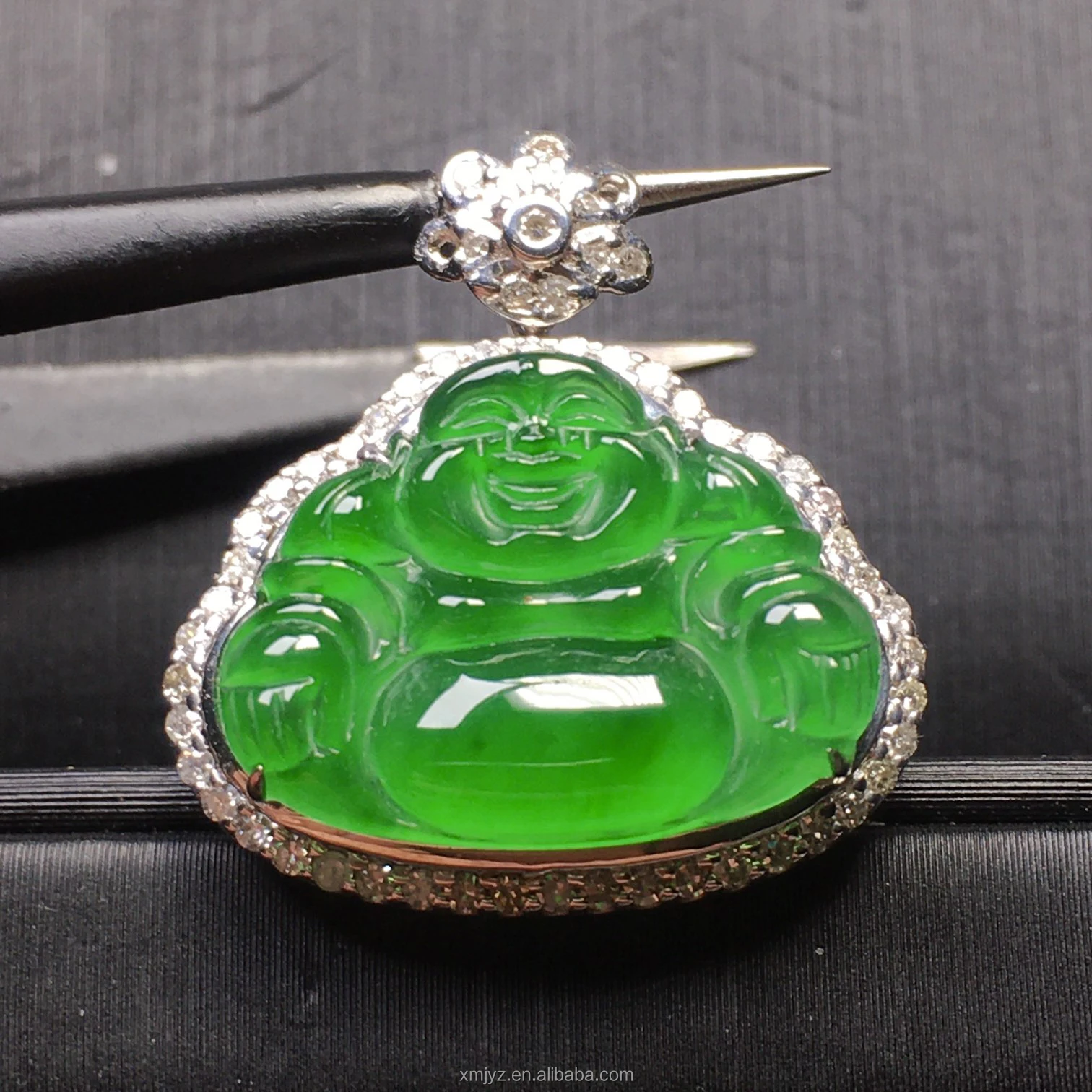 

18K Gold Diamond Pendant A Grade Jadeite Ruyi Guanyin White Gold Green Purple Jade Buddha Pendant Necklace