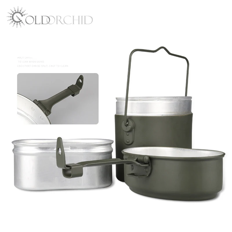 

Best selling camping aluminium pot cookware sets cooking, Army green