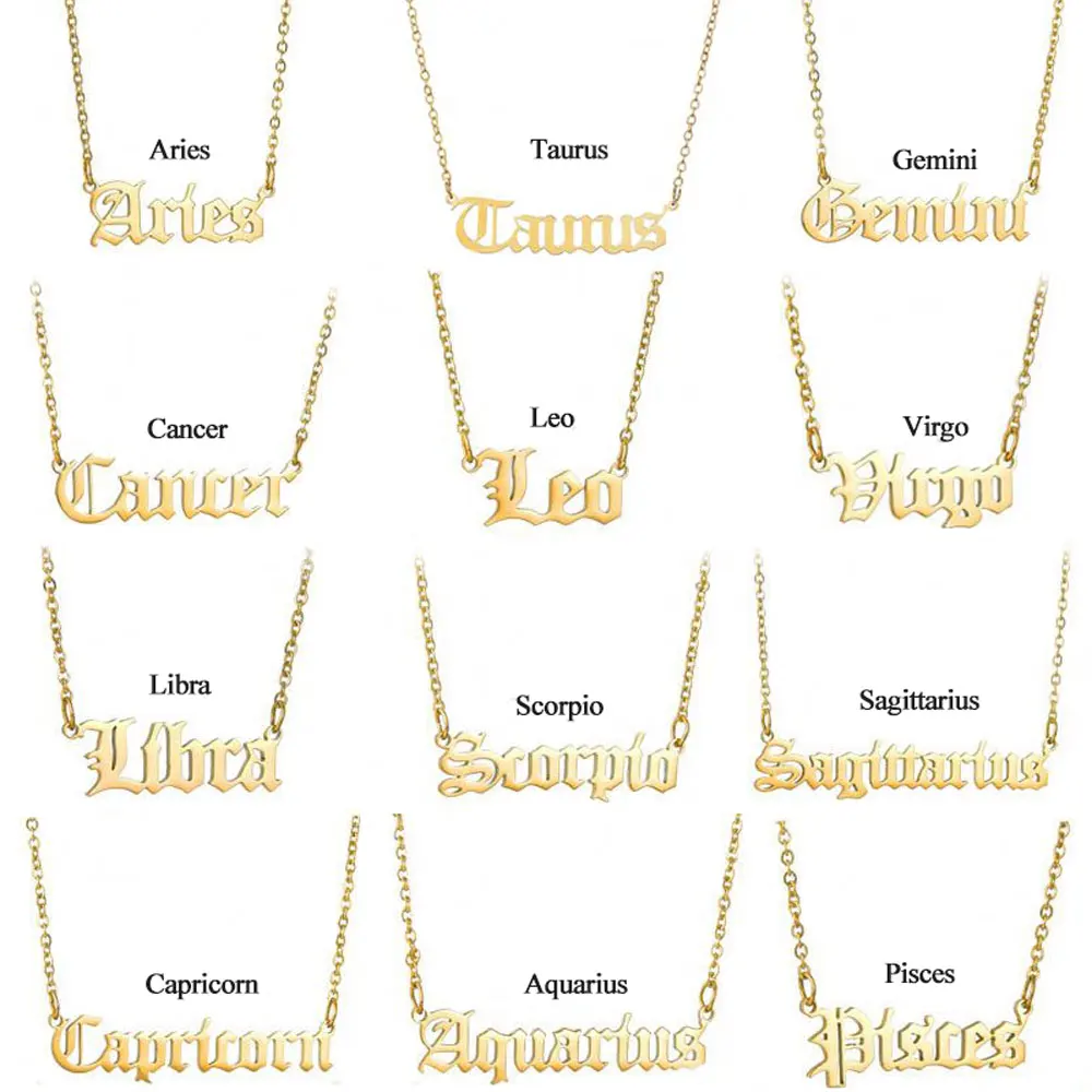

Horoscope Necklace Design Women Girls Name Necklace Zodiac Sign Necklace Stainless Steel Jewelry, Gold,rose gold,black and silver