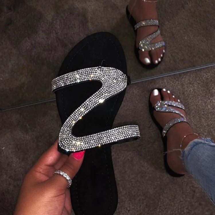 

women big size slippers diamond women slippers flat slippers for womens rhinestone sandals, As photo