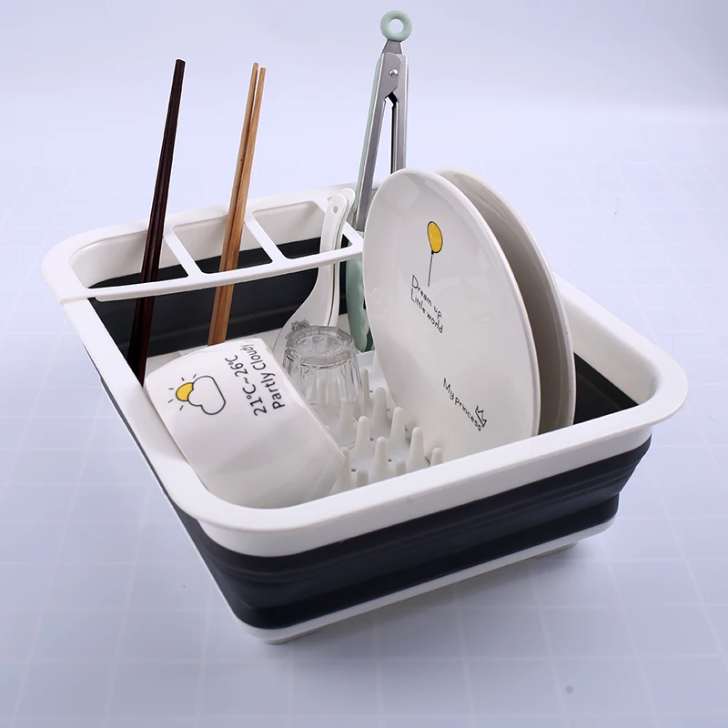 

Folding and stretching hot style household square asphalt basket, Nordic wind filtration bowl, tray storage rack, chopsticks, White