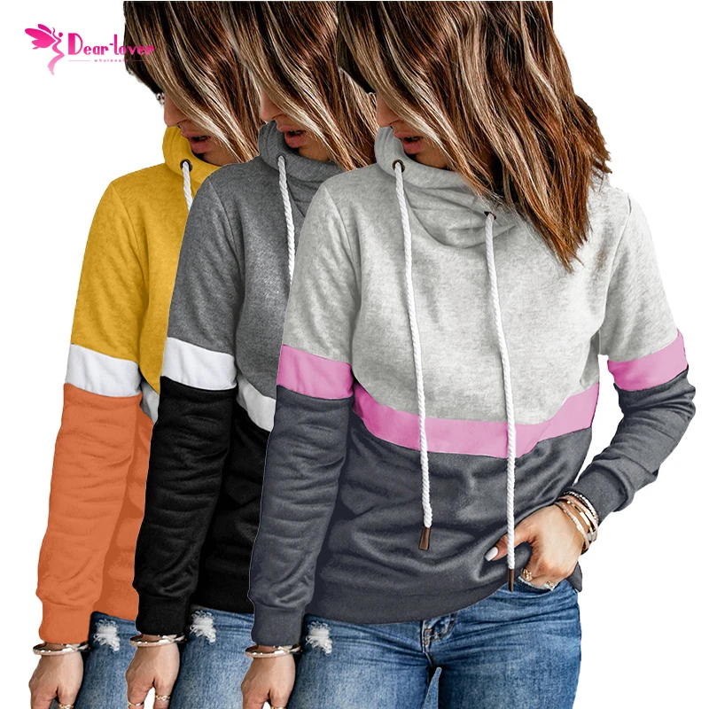 

2021 New Design Women Hooded Tops Color Block Pullover Sweatshirts Women Hoodies, Customized