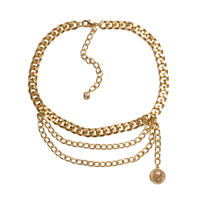 

KOMI New European and American Apparel Accessories Multilayer Body Shell Waist Chains Belt for Women