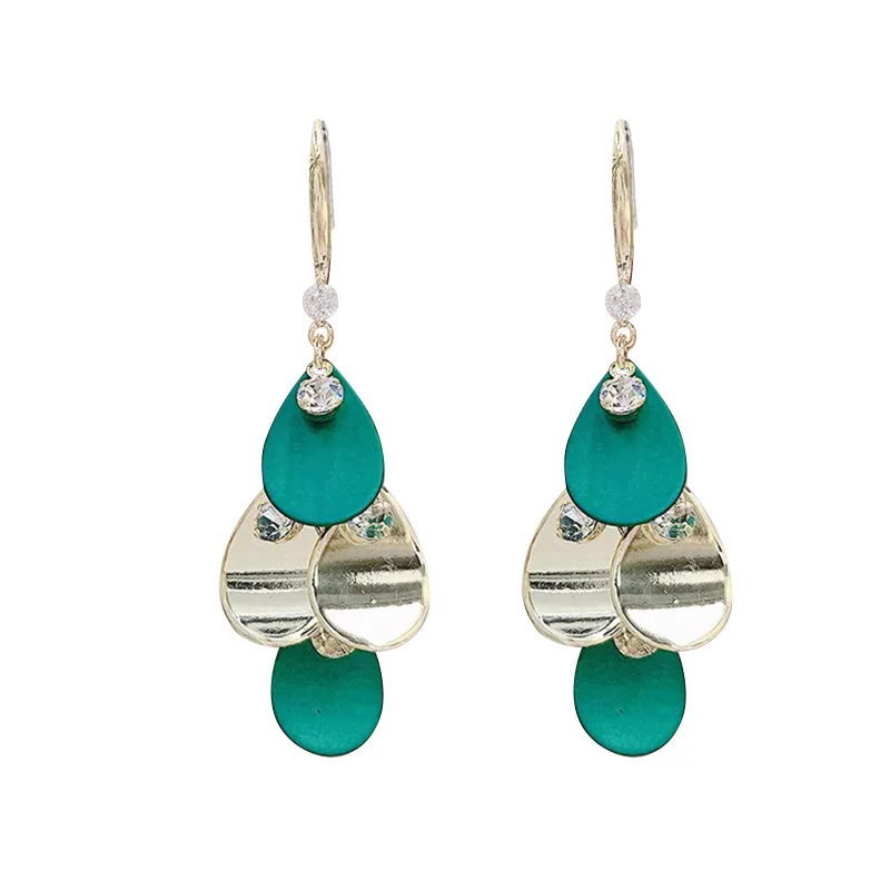 

Fashion Green red black Sequins water drop zircon earrings for women