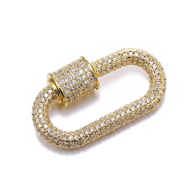 

High Quality CZ Micro Pave Carabiner Lock Clasp Oval Screw Clasp Solid Brass U Shape Lock Clasp For Jewelry Making (MPB094)