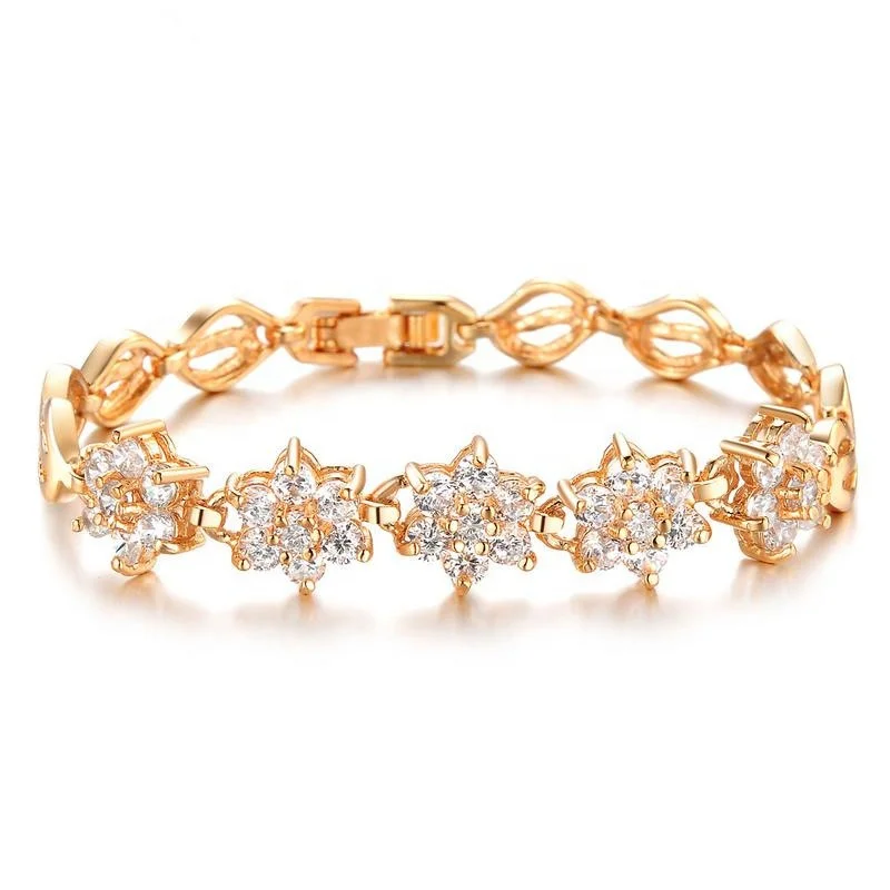 

Personality Zircon Copper Bracelet Fashion Flower Women's Bracelet, Gold