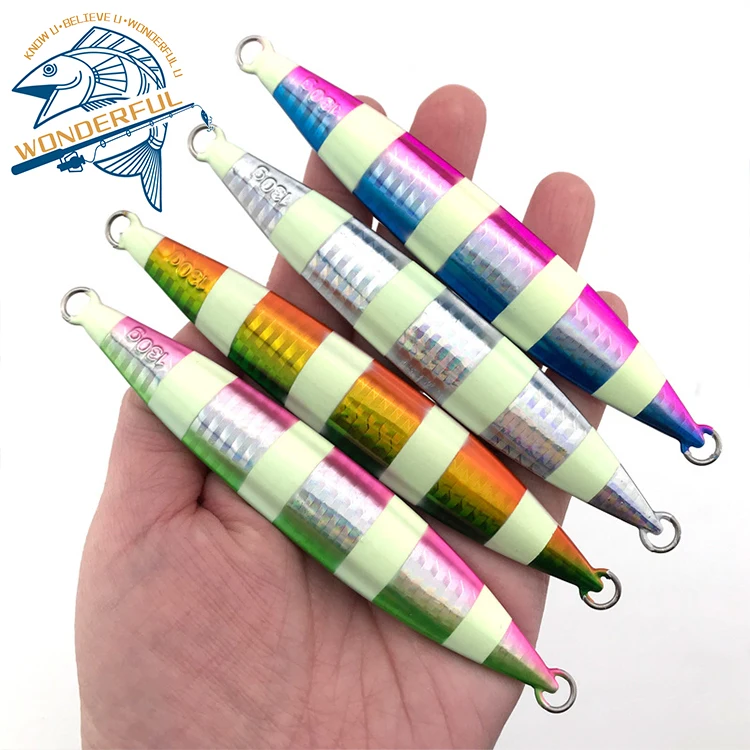 

Hot Sale 130g 150g 180g Artificial Hard Metal Luminous Deep Sea Boat Fishing Glow Sinking Lead Slow Pitch Jig Lure For Saltwater