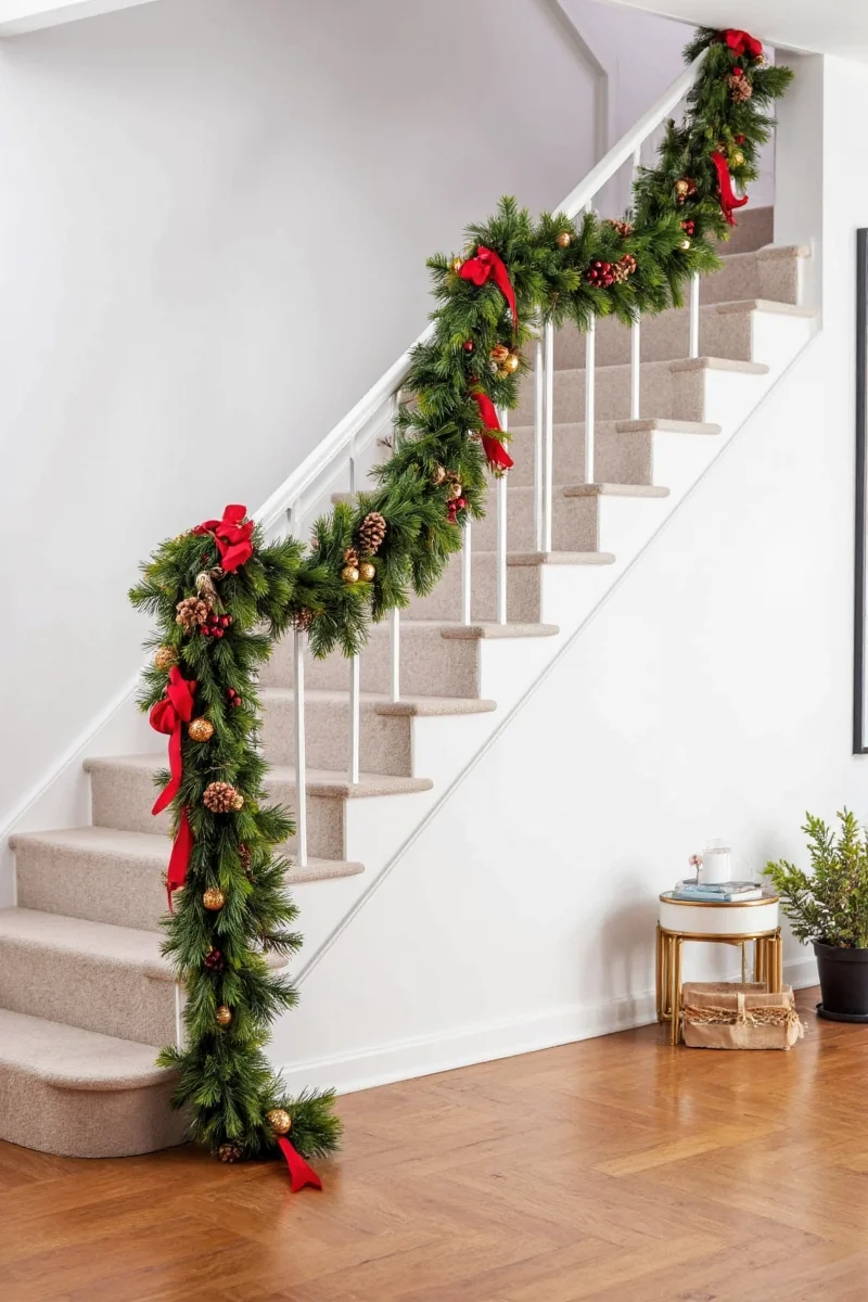 Citrus slice garland on staircase banister
