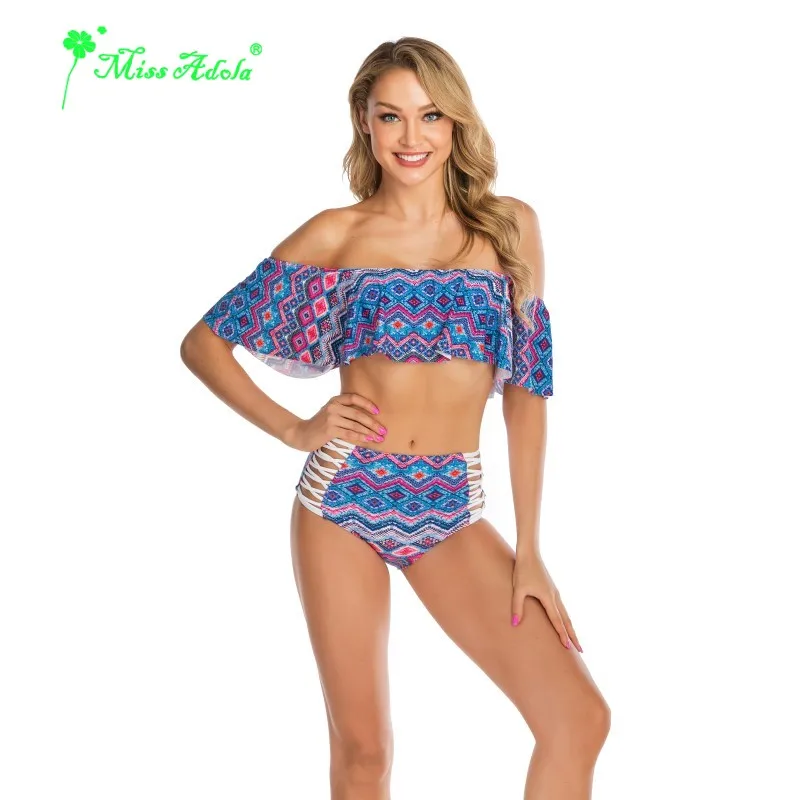 Factory Direct Sale Custom Printed High Waist Swimwear Girls Sexy Bikini 2 Piece Swimsuits For Women
