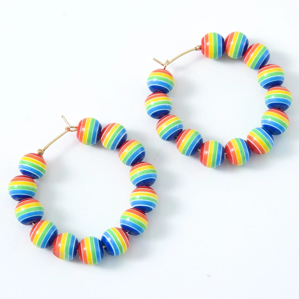 

Veijer 2020 Fashion Rainbow Color Big Gold Hoop Earrings Round Acrylic Hoop Earrings Women