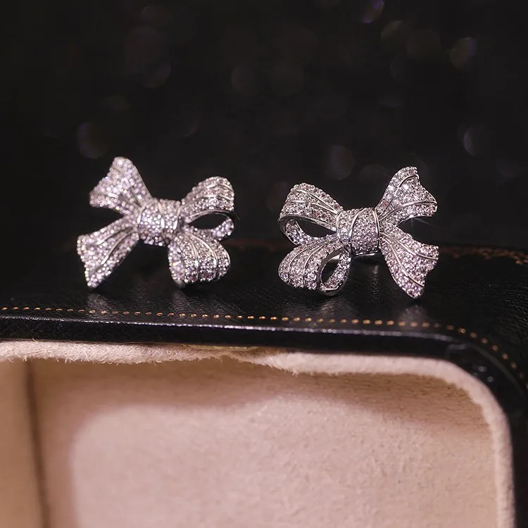 

Vershal A876 Korean Design Silver Plated Full Pave Shining Zircon Bow Clip-on Earrings For Women