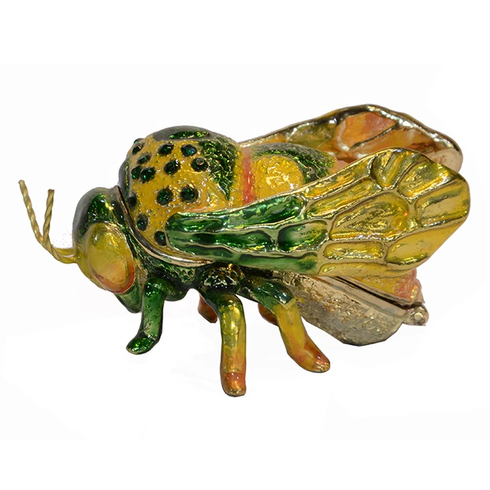 

Green bee insect and bug jeweled trinket box unique decoration metal craft ornament birthday/Christmas novelty gift