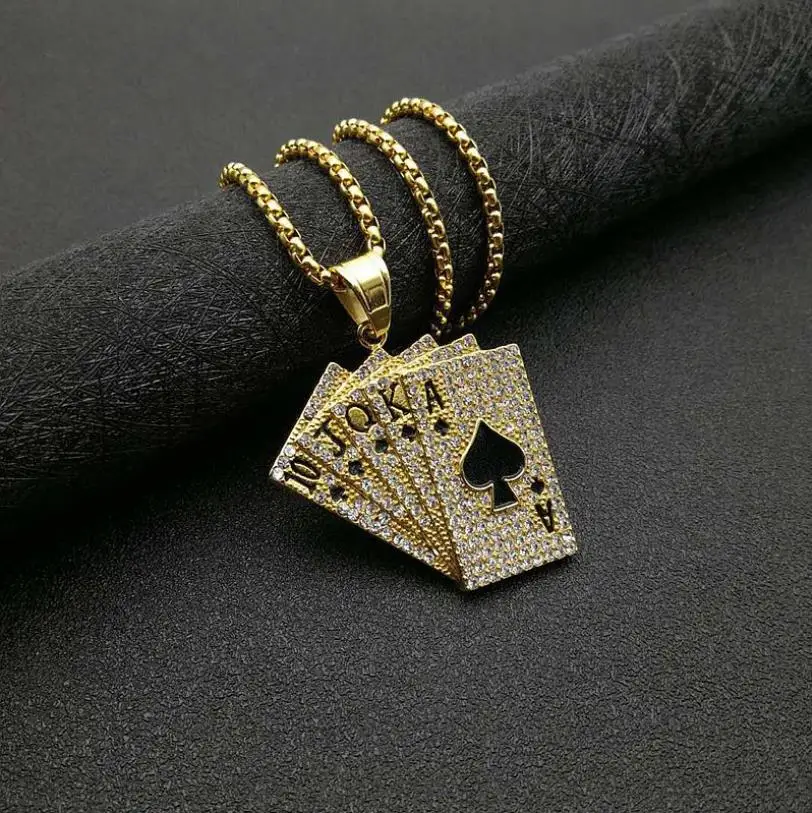 

HipHop Poker Pendant Necklace Iced Out Necklace Stainless Steel Charms For Men Women Jewelry Gifts Drop Shipping