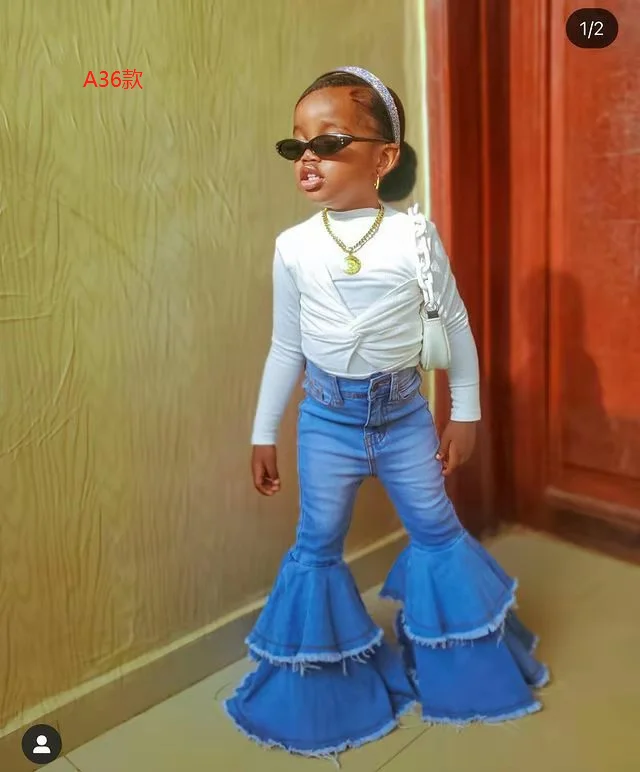 

2021 baby kids autumn winter long sleeve girl flare jeans boutique clothing sets 2pcs outfit, Denim