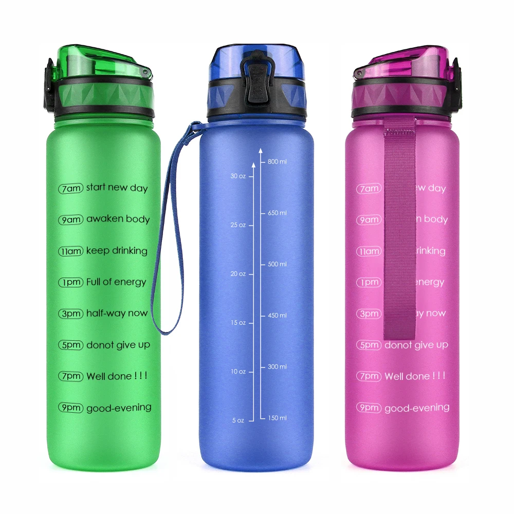 

32 oz bpa free fitness sports motivational water bottle with time marker, Customized color