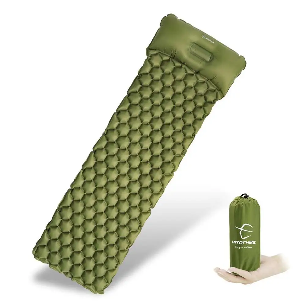 

Hitorhike new arrival inflatable ultralight air sleeping pad camping mat self-inflating sleeping pad for camping with pillow, Blue, navy blue, green, orange