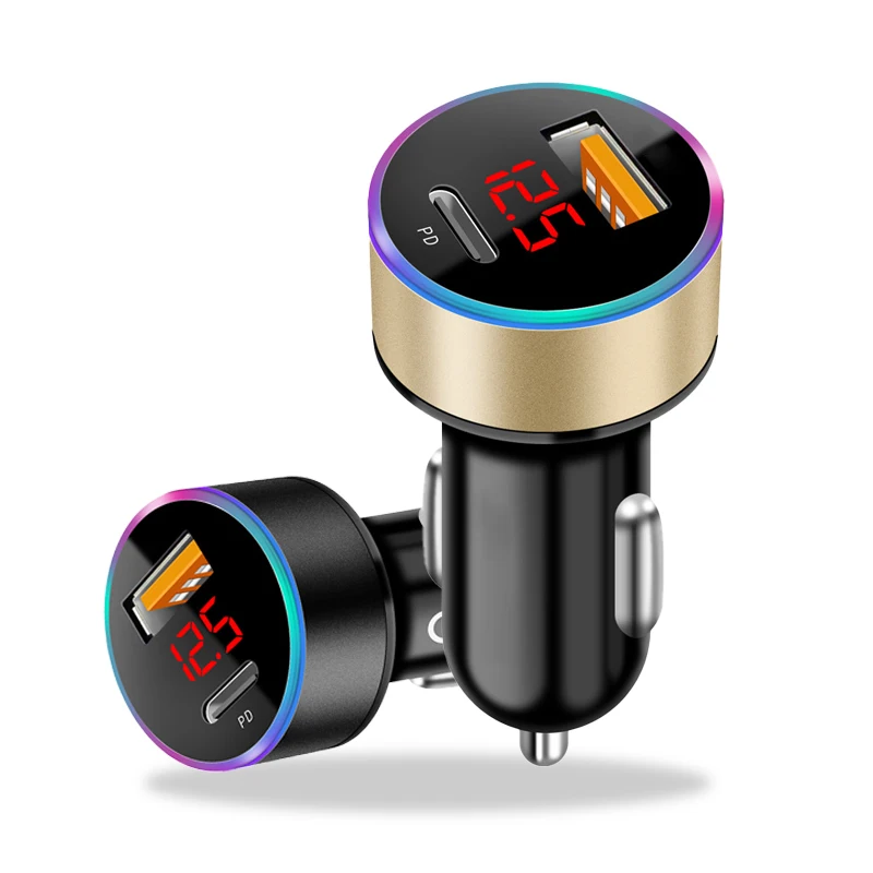 

36W USB C Car Charger Volt Meter Car Battery Monitor with LED Voltage and Amps Display for iPhone 7 6s Plus