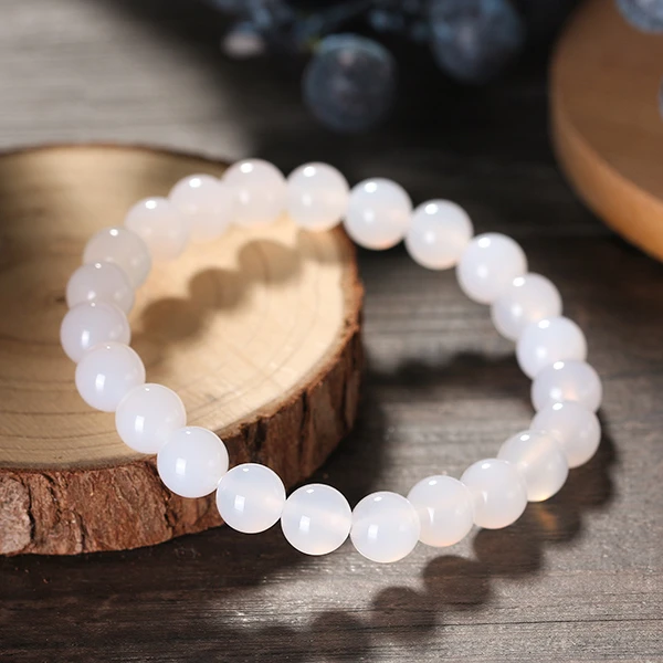 

Fashion Gemstone Jade Jewelry Natural Stone Round  Onyx Charm White Agate Bracelet For Christmas Gifts