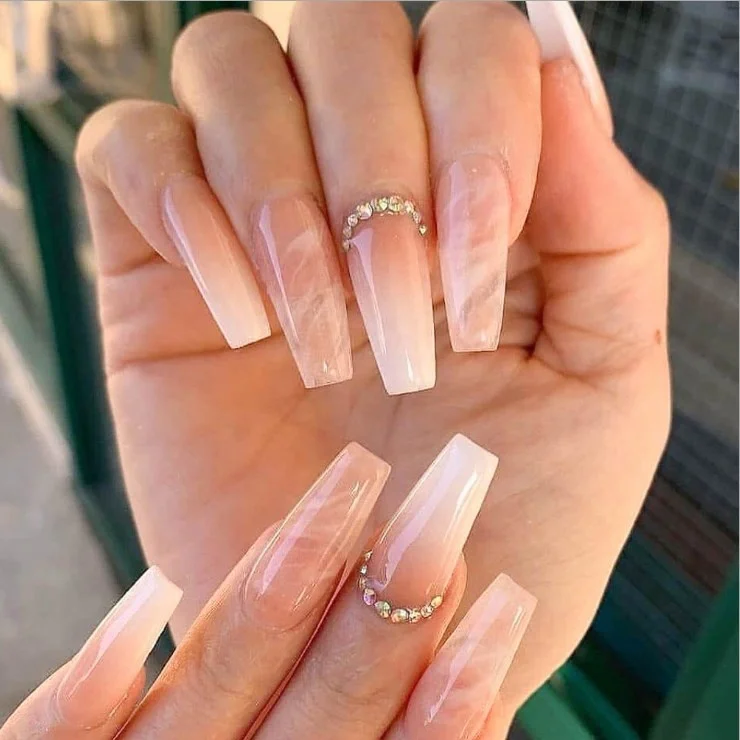 

Naixi INS Trendy Luxury Long Ballerina Marble Nails Shining Gems Press On Nails Private Label Packaging Box for Nails, Natural ,multi-color,customized color