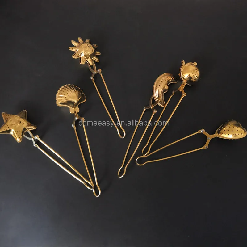 

Easy to Use 304 Stainless Steel Golden Tea Infuser ball With Handle, Gold color